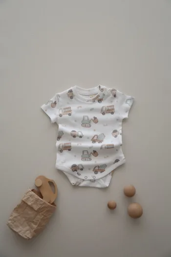 MİNİ ŞANTİYE DESENLİ ORGANİK BEBEK ZIBIN